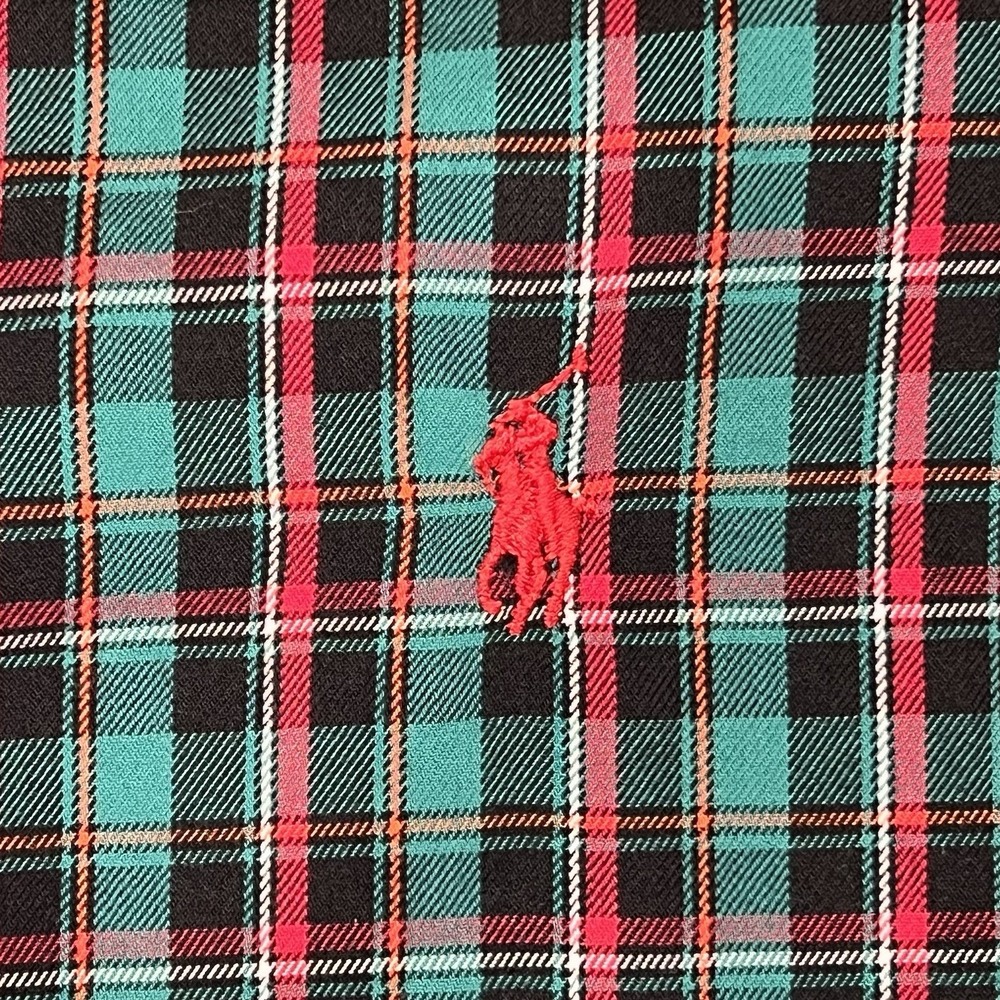Ralph Lauren Mens Medium Blueish Green Button Up Shirt Windowpane Plaid Red Pony - Picture 6 of 11